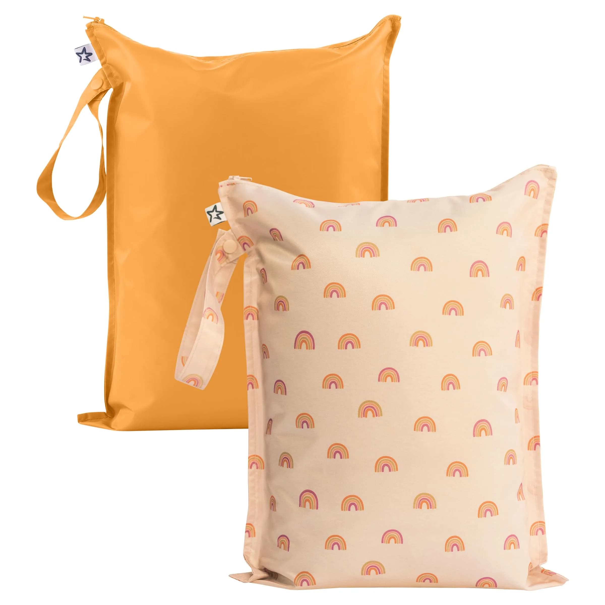Tiny Twinkle Wet Bags 2-Pack | Waterproof Reusable Baby & Travel Wet Bags (Boho Rainbow) — Boho Rainbow，Orange
