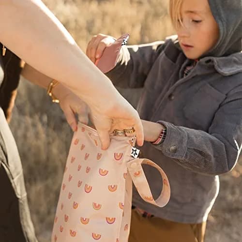Tiny Twinkle Wet Bags 2-Pack | Waterproof Reusable Baby & Travel Wet Bags (Boho Rainbow) thumbnail 7