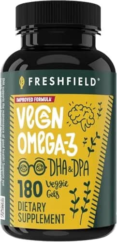 Freshfield Vegan Omega 3 Algae Oil Softgels 180 Count (500 mg Algae Oil) | Plant-Based DHA & DPA Supplement for Heart, Brain, Joint Health thumbnail 1
