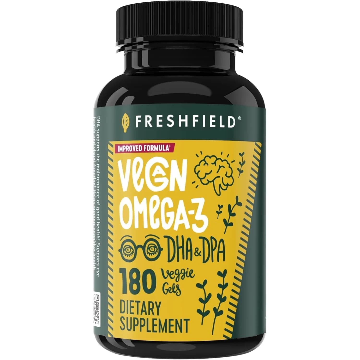 Freshfield Vegan Omega 3 Algae Oil Softgels 180 Count (500 mg Algae Oil) | Plant-Based DHA & DPA Supplement for Heart, Brain, Joint Health - main product image