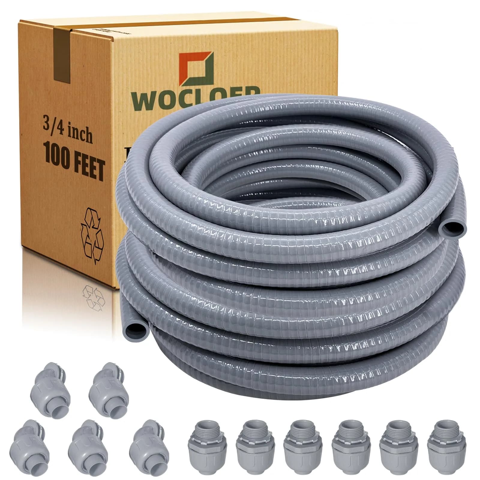 Wocloer 3/4 inch 100Ft Liquid-Tight Conduit Kit | Flexible Non Metallic Electrical Conduit with Fittings - main product image
