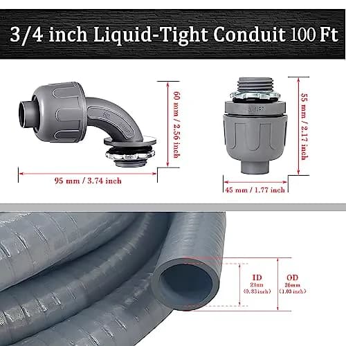 Wocloer 3/4 inch 100Ft Liquid-Tight Conduit Kit | Flexible Non Metallic Electrical Conduit with Fittings thumbnail 2