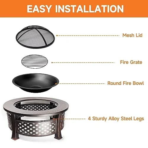 Classy Home 32-Inch Round Metal Fire Pit Table Set | Durable Alloy Steel Outdoor Heating thumbnail 5
