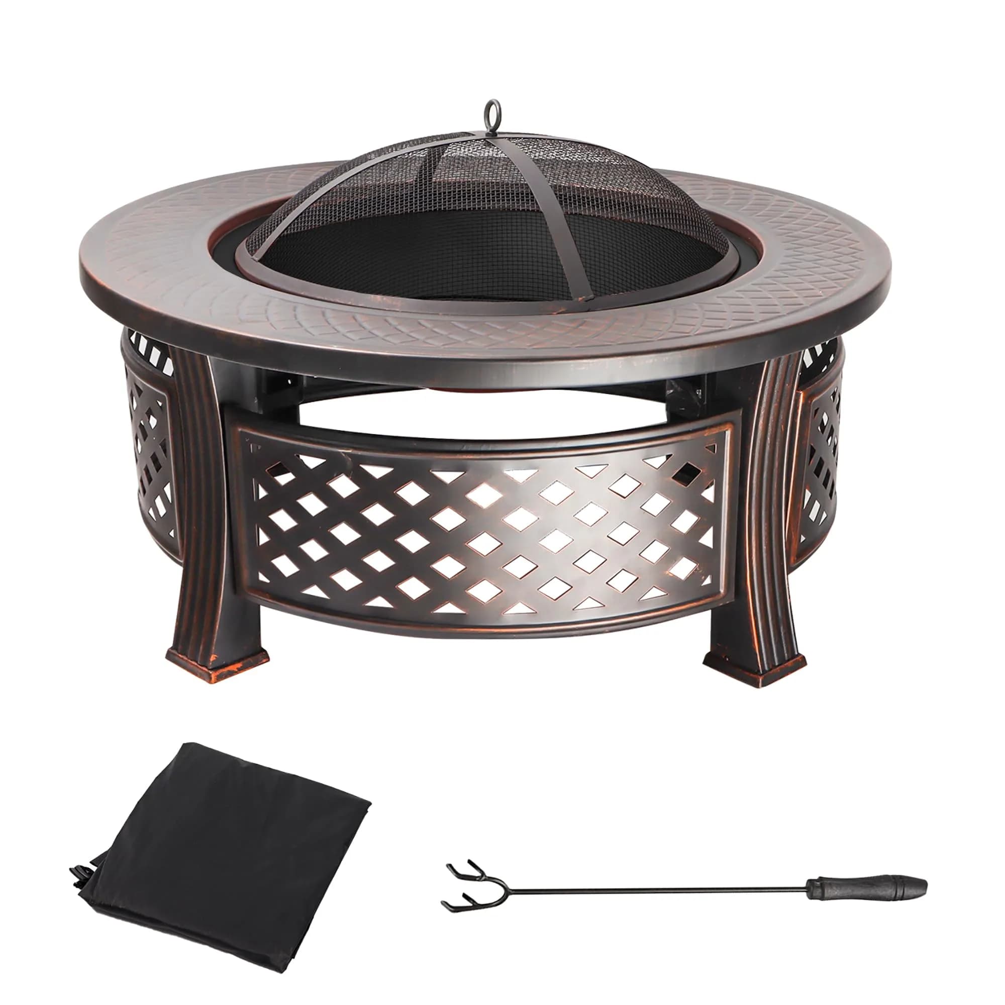 Classy Home 32-Inch Round Metal Fire Pit Table Set | Durable Alloy Steel Outdoor Heating