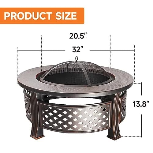 Classy Home 32-Inch Round Metal Fire Pit Table Set | Durable Alloy Steel Outdoor Heating thumbnail 2