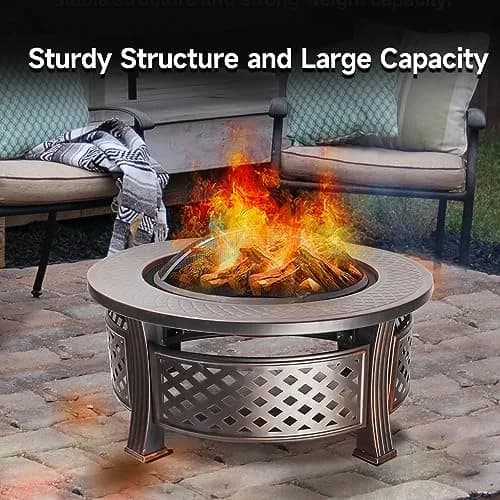 Classy Home 32-Inch Round Metal Fire Pit Table Set | Durable Alloy Steel Outdoor Heating thumbnail 3