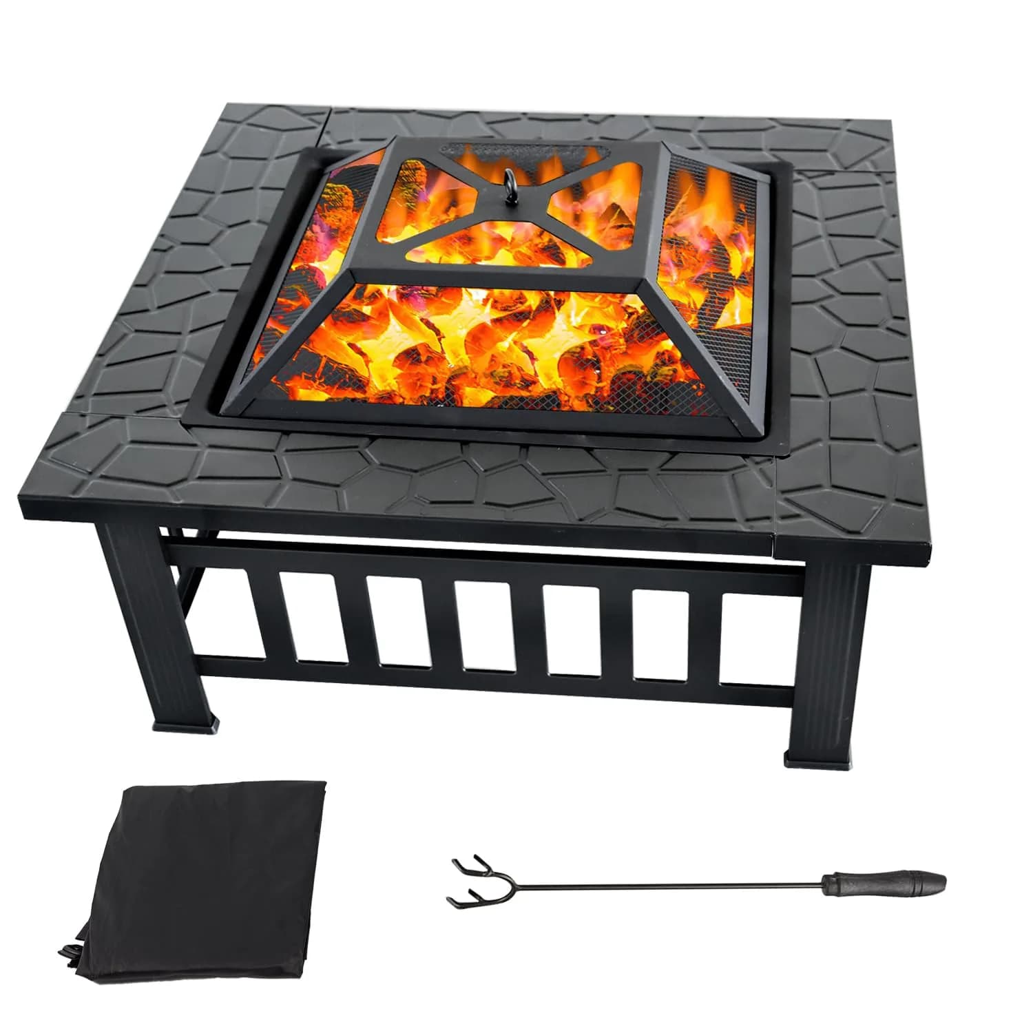 Classy Home 32-Inch Square Wood Burning Fire Pit | Heavy-Duty Alloy Steel Outdoor Fire Table