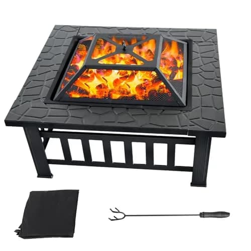 Classy Home 32-Inch Square Wood Burning Fire Pit | Heavy-Duty Alloy Steel Outdoor Fire Table thumbnail 1