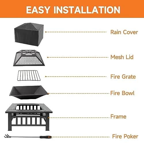 Classy Home 32-Inch Square Wood Burning Fire Pit | Heavy-Duty Alloy Steel Outdoor Fire Table thumbnail 4