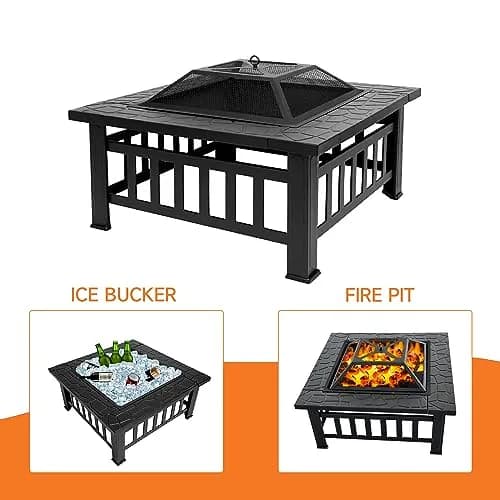 Classy Home 32-Inch Square Wood Burning Fire Pit | Heavy-Duty Alloy Steel Outdoor Fire Table thumbnail 5