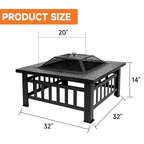 Classy Home 32-Inch Square Wood Burning Fire Pit | Heavy-Duty Alloy Steel Outdoor Fire Table thumbnail 2