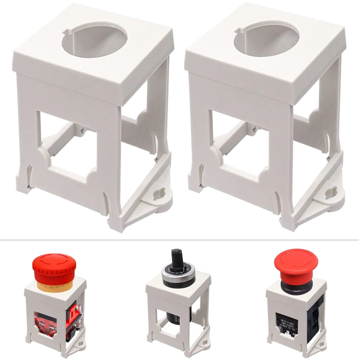 Taiss 2pcs Push Button Switch DIN Rail Mounting Bracket for Pushbuttons 22mm Diameter | Durable Plastic, Easy Install, Specially Designed for Industrial Controls — White