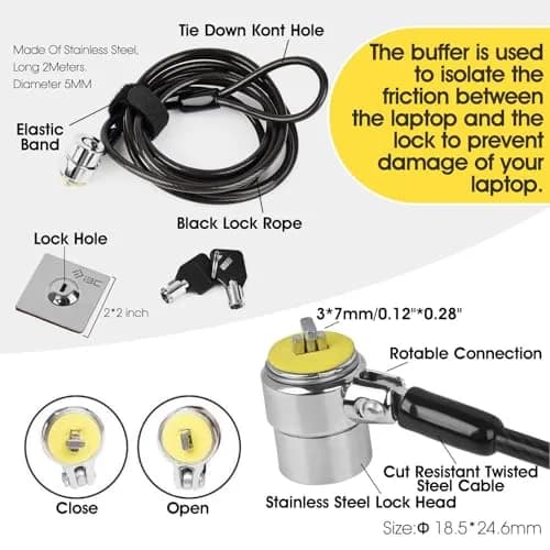 I3C Laptop Cable Lock Hardware Security Cable Lock Anti Theft, Anchor Plate & 2 Keys (2 Pack) | Cut-Resistant Carbon Steel thumbnail 2