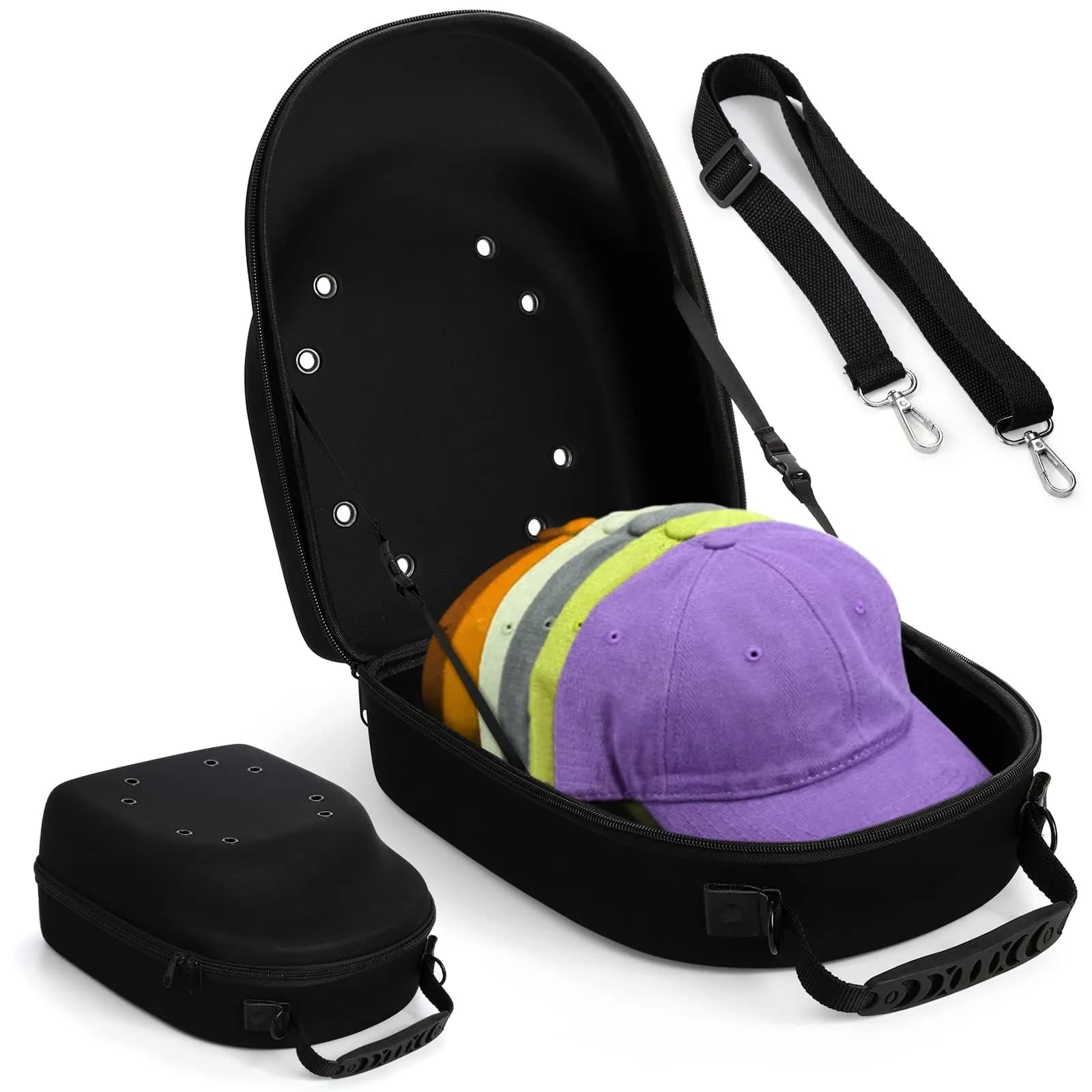 Peohud Hat Case for Baseball Caps, Hat Travel Carrier Storage Bag 24.1 cm (9.5 inches) | Protects Hats from Wrinkling and Damage — Black