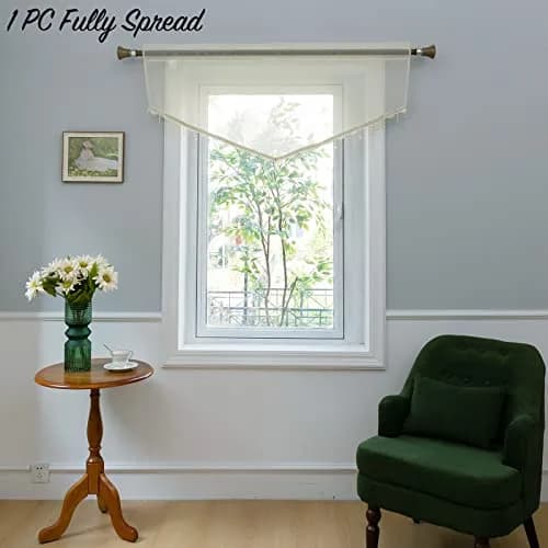 PearAge Beaded Sheer Valance Curtains 51x24 Inches | Bead Trim Tassel Voile Sheer Curtain for Living Room & Bedroom thumbnail 6