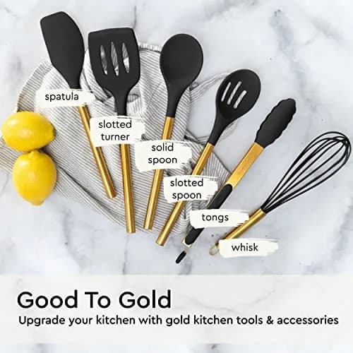 Styled Settings Black and Gold Silicone Utensil Set, 6-Piece | Heat-Resistant Up to 400°F, Nonstick Safe, BPA-Free thumbnail 7