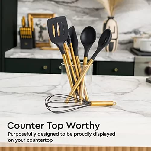 Styled Settings Black and Gold Silicone Utensil Set, 6-Piece | Heat-Resistant Up to 400°F, Nonstick Safe, BPA-Free thumbnail 2