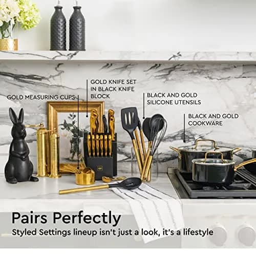 Styled Settings Black and Gold Silicone Utensil Set, 6-Piece | Heat-Resistant Up to 400°F, Nonstick Safe, BPA-Free thumbnail 3