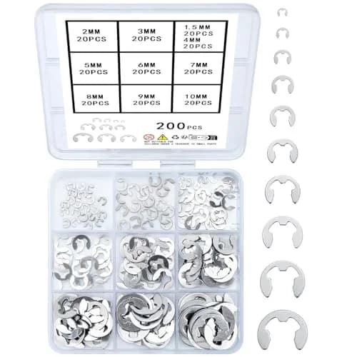 wugongshan Stainless Steel E-Clip Circlip External Retaining Rings Assortment Kit, 200 Pcs (M1.5-M10) | Essential for Shaft & Housing Fixation thumbnail 1