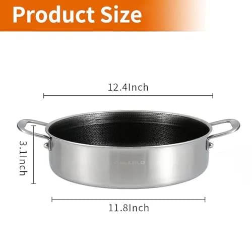 DELARLO 6QT Stainless Steel Saute Pan with Lid | Nonstick Deep Frying Pan for Versatile Cooking thumbnail 6