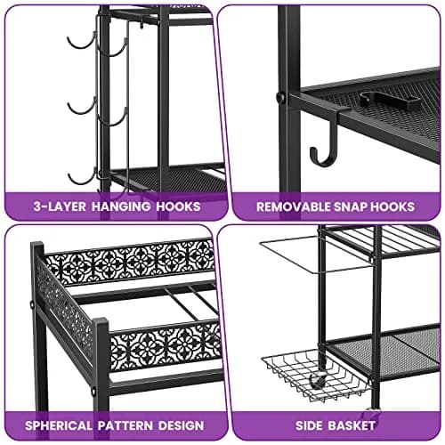 VOPEAK Home Gym Storage Rack, 3-Tier Yoga Mat Storage with Wheels & Hooks | Heavy Duty Metal, 200 lbs Capacity thumbnail 4