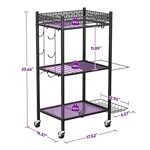 VOPEAK Home Gym Storage Rack, 3-Tier Yoga Mat Storage with Wheels & Hooks | Heavy Duty Metal, 200 lbs Capacity thumbnail 5