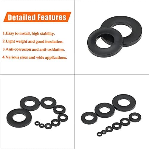 HELIFOUNER M5 Black Nylon Flat Washers | Corrosion-Resistant, 200 Pieces, Inner Diameter 5mm thumbnail 4