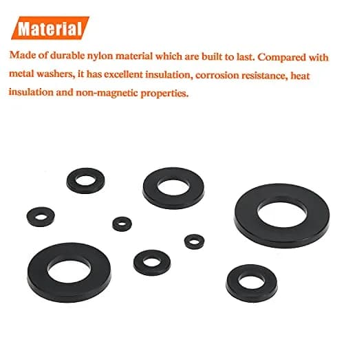 HELIFOUNER M5 Black Nylon Flat Washers | Corrosion-Resistant, 200 Pieces, Inner Diameter 5mm thumbnail 2