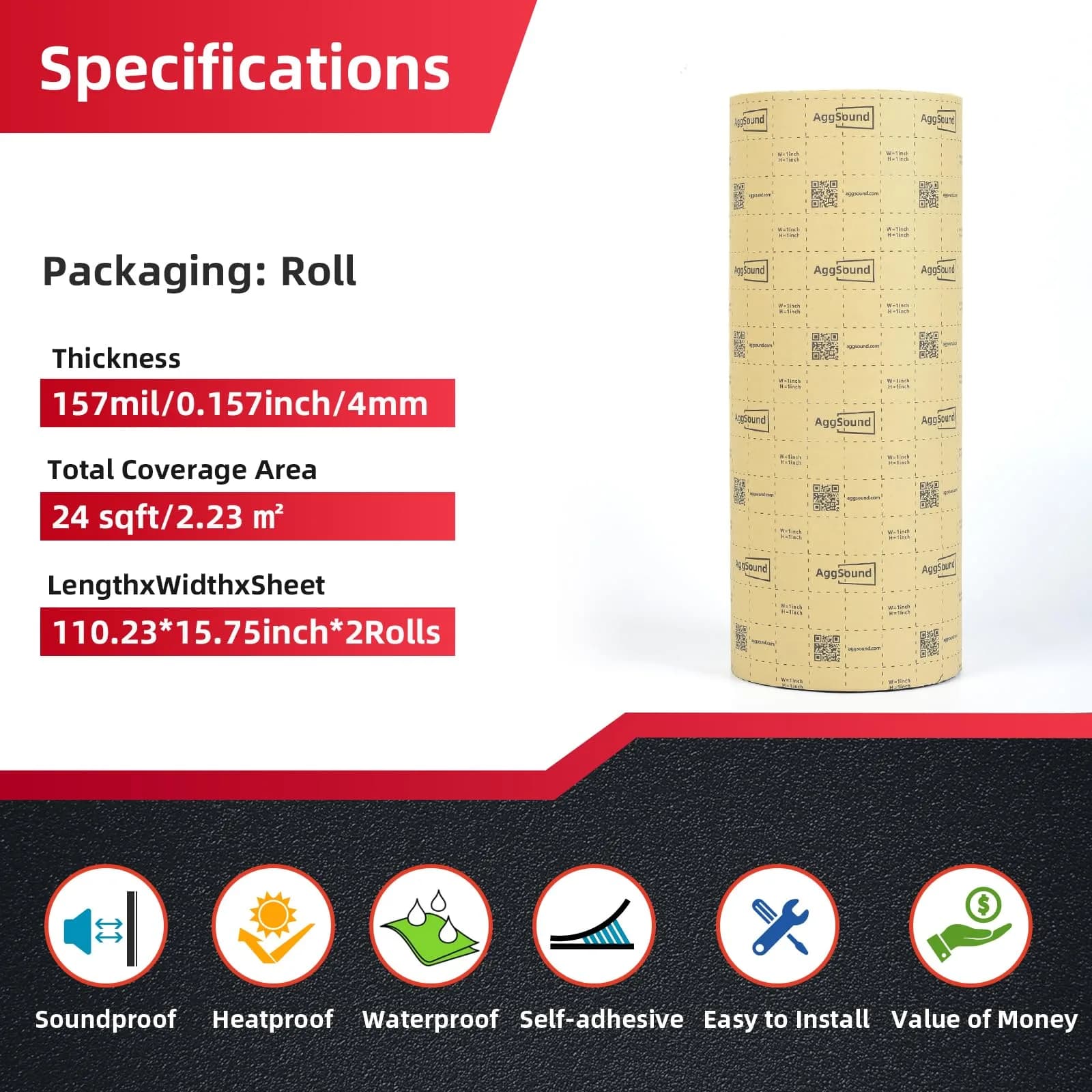 AggSound Car Sound Deadening Mat 4mm (157mil) 2.23 m² (24 sqft) | Reduces Road Noise & Heat Transfer - view 2