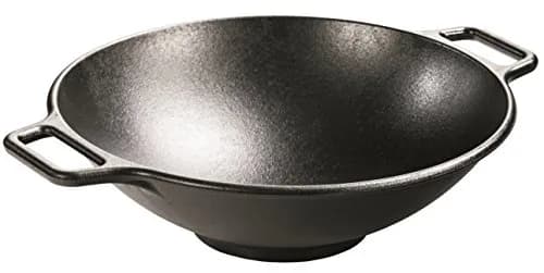 Lodge BOLD 14 Inch Seasoned Cast Iron Wok with Red Silicone Assist Handle Holder | Induction Compatible thumbnail 2