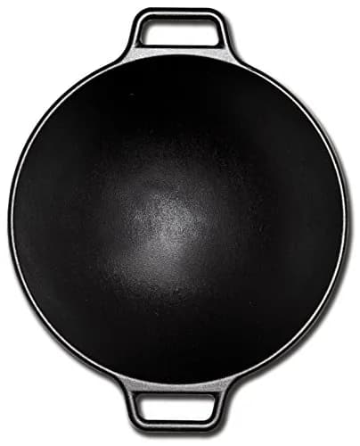 Lodge BOLD 14 Inch Seasoned Cast Iron Wok with Red Silicone Assist Handle Holder | Induction Compatible thumbnail 3