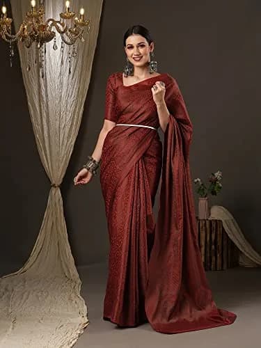 AKHILAM Women's Banarasi Silk Saree with Unstitched Blouse Piece, Maroon, 5.5 m (18.04 ft) | Woven Zari Work for Festivals & Weddings thumbnail 4
