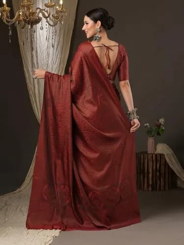 AKHILAM Women's Banarasi Silk Saree with Unstitched Blouse Piece, Maroon, 5.5 m (18.04 ft) | Woven Zari Work for Festivals & Weddings thumbnail 2