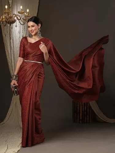 AKHILAM Women's Banarasi Silk Saree with Unstitched Blouse Piece, Maroon, 5.5 m (18.04 ft) | Woven Zari Work for Festivals & Weddings thumbnail 3