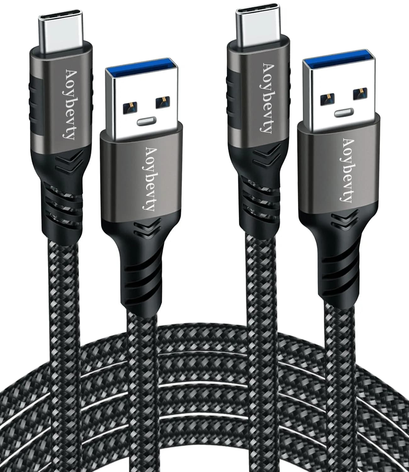 Aoybevty USB-A to USB-C Cable [2-Pack 10ft] | 10Gbps Data Transfer & 60W Fast Charging — Grey