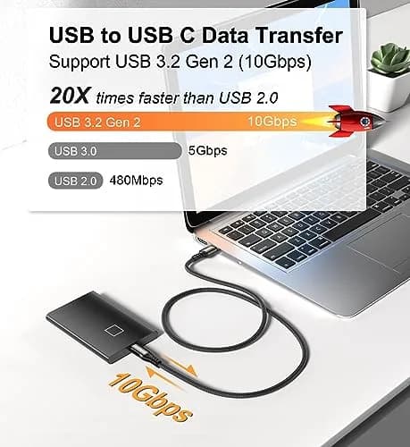 Aoybevty USB-A to USB-C Cable [2-Pack 10ft] | 10Gbps Data Transfer & 60W Fast Charging thumbnail 3