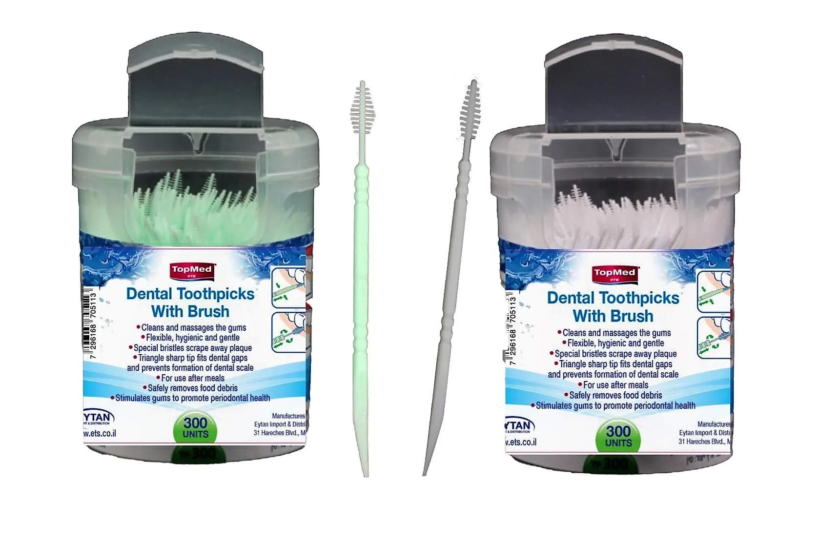 TOPMED ETS Interdental Brush 600 Count (1.2g) | Double-Headed Plastic Design for Deep Cleaning — 2 Box