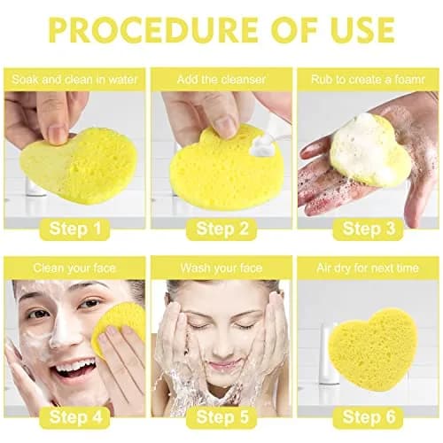 Spunspon 50-Count Compressed Facial Sponges | Natural Cellulose Heart Shape for Face Cleansing & Exfoliation thumbnail 3