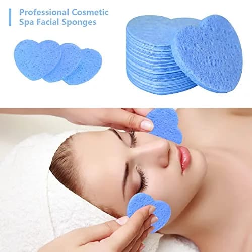 Spunspon 50-Count Natural Cellulose Facial Sponges | Heart Shape, Blue thumbnail 5