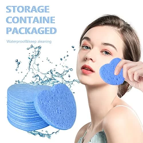 Spunspon 50-Count Natural Cellulose Facial Sponges | Heart Shape, Blue thumbnail 3