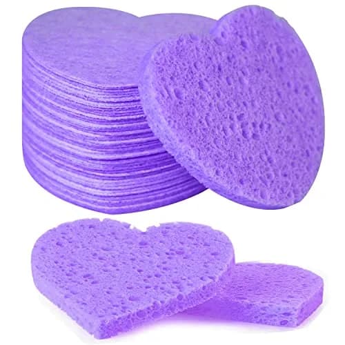 Spunspon Facial Sponges 50-Count Heart Shape | Natural Cellulose Exfoliating & Makeup Removal (70-120 chars) thumbnail 1