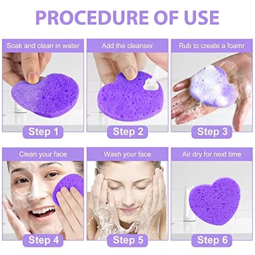 Spunspon Facial Sponges 50-Count Heart Shape | Natural Cellulose Exfoliating & Makeup Removal (70-120 chars) thumbnail 5