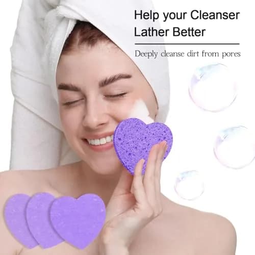 Spunspon Facial Sponges 50-Count Heart Shape | Natural Cellulose Exfoliating & Makeup Removal (70-120 chars) thumbnail 6