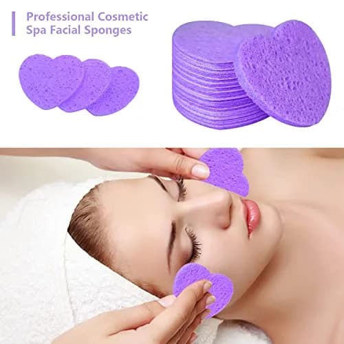 Spunspon Facial Sponges 50-Count Heart Shape | Natural Cellulose Exfoliating & Makeup Removal (70-120 chars) thumbnail 2