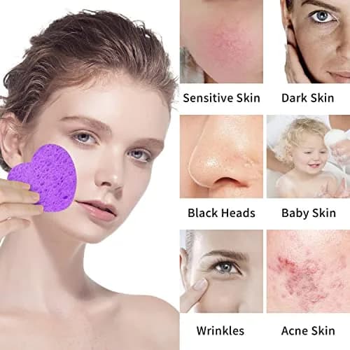 Spunspon Facial Sponges 50-Count Heart Shape | Natural Cellulose Exfoliating & Makeup Removal (70-120 chars) thumbnail 3