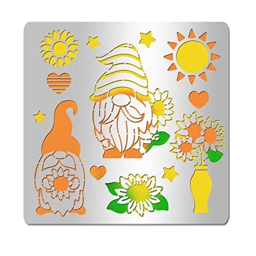 INFUNLY Sunflower Gnome Metal Stencil 15.6cm (6.15") | Christmas Gnome & Sunflower Designs for DIY Art thumbnail 1