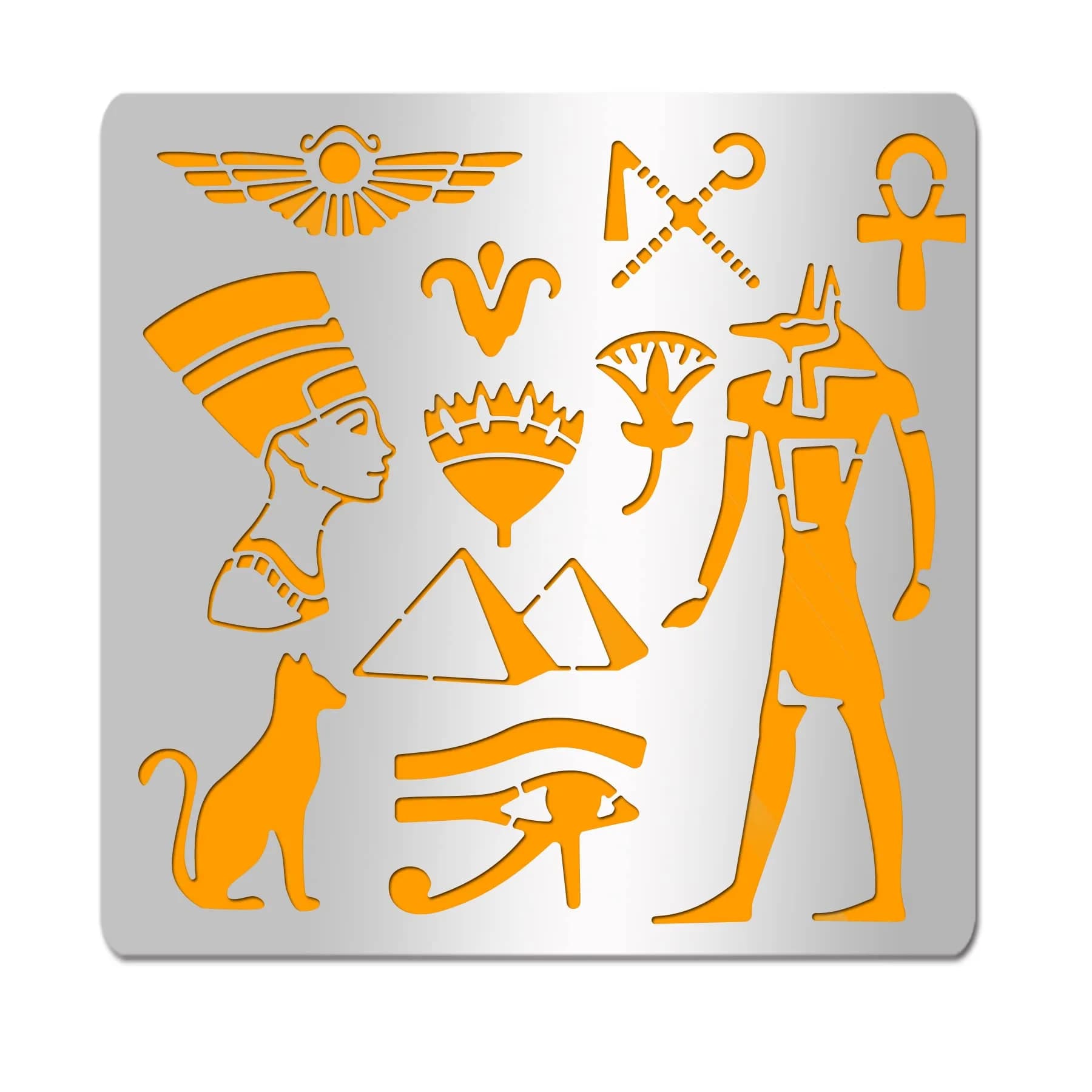 INFUNLY Egyptian Metal Journal Stencil 6.5" Animal Pattern Hieroglyphics Stencils | Reusable Stainless Steel Template for Art Crafts thumbnail 1
