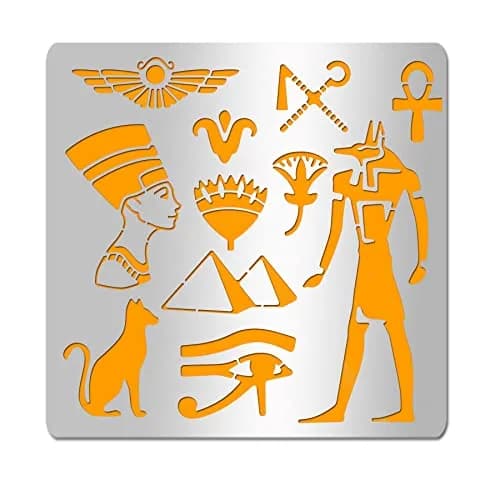 INFUNLY Egyptian Metal Journal Stencil 6.5" Animal Pattern Hieroglyphics Stencils | Reusable Stainless Steel Template for Art Crafts thumbnail 1