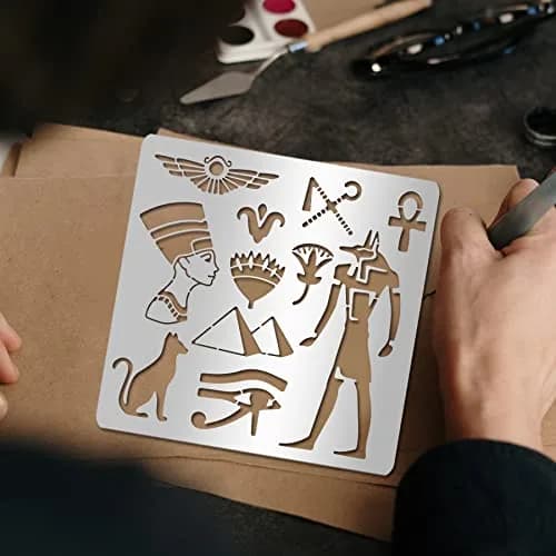 INFUNLY Egyptian Metal Journal Stencil 6.5" Animal Pattern Hieroglyphics Stencils | Reusable Stainless Steel Template for Art Crafts thumbnail 4