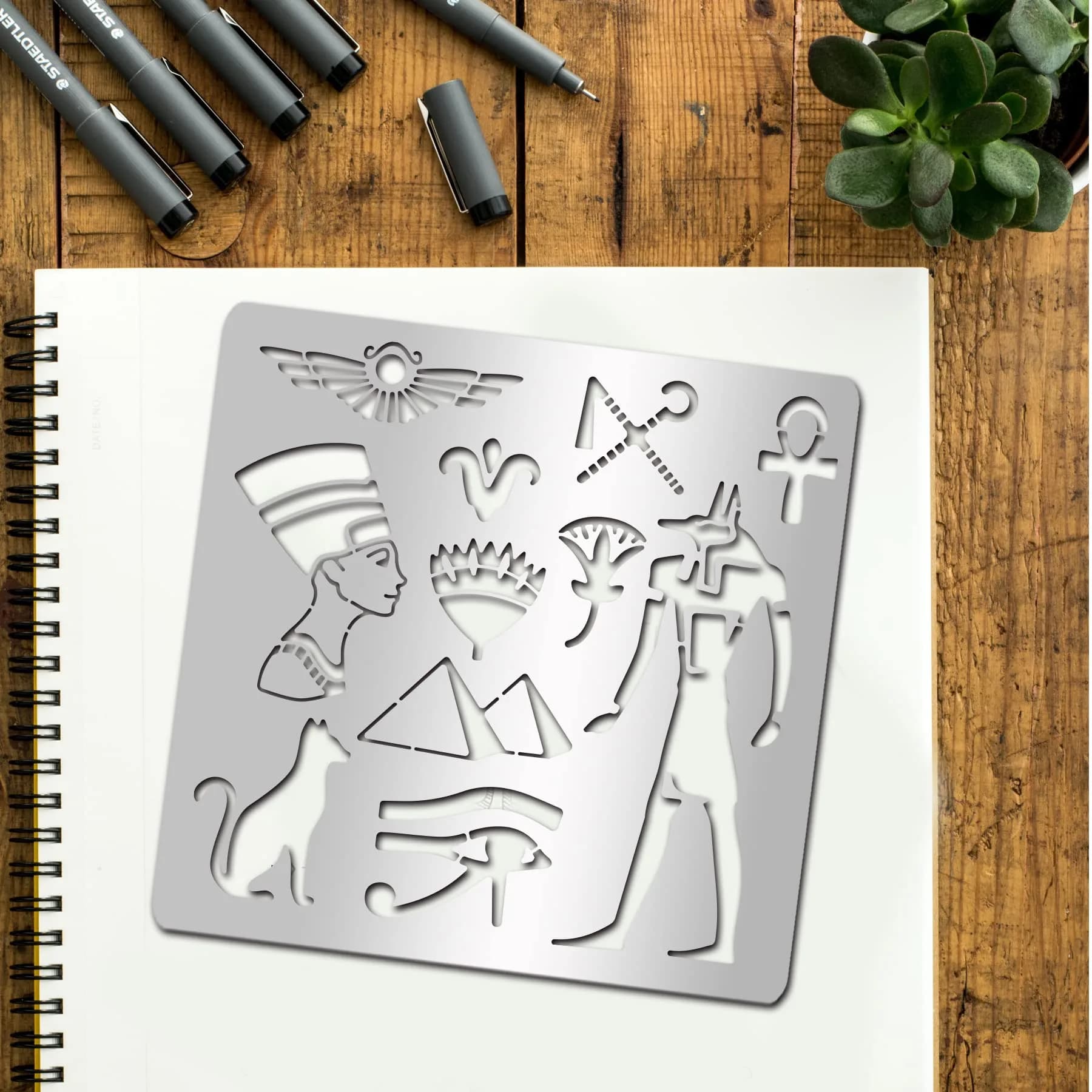 INFUNLY Egyptian Metal Journal Stencil 6.5" Animal Pattern Hieroglyphics Stencils | Reusable Stainless Steel Template for Art Crafts thumbnail 7